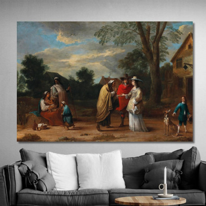 Una Coppia Elegante Che Incontra Una Chiromante David Teniers The Younger dty23 quadro stampato su tela