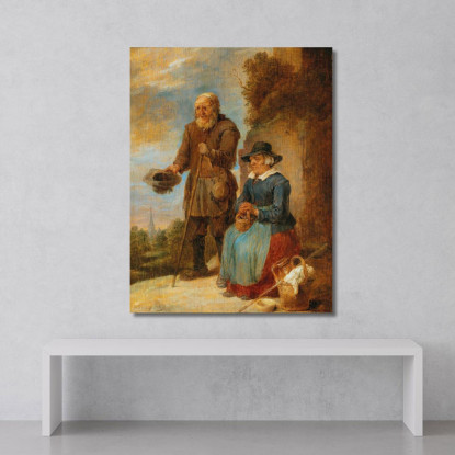 Una Coppia Di Anziani Che Mendica Per Strada David Teniers The Younger dty24 quadro stampato su tela