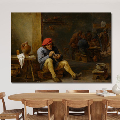 Contadino In Una Taverna Che Accende La Pipa David Teniers The Younger dty35 quadro stampato su tela