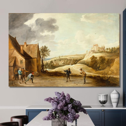 Paesaggio Con Contadini Che Giocano A Bocce Fuori Da Un’Osteria David Teniers The Younger dty54 quadro stampato su tela