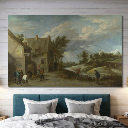 Contadini Che Giocano A Bocce Davanti A Una Locanda Del Villaggio David Teniers The Younger dty68 quadro stampato su tela