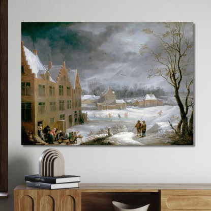 Scena Invernale Con Un Uomo Che Uccide Un Maiale David Teniers The Younger dty115 quadro stampato su tela