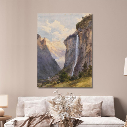 La Cascata Staubbach A Lauterbrunnen Svizzera Edward Theodore Compton etc20 quadro stampato su tela