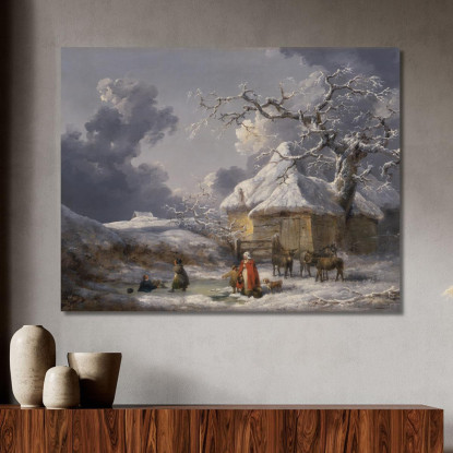 Paesaggio Invernale Con Figure George Morland gmo56 quadro stampato su tela