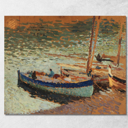 Bouquet Di Fiordalisi Barche Al Porto Henri Martin hmt12 quadro stampato su tela