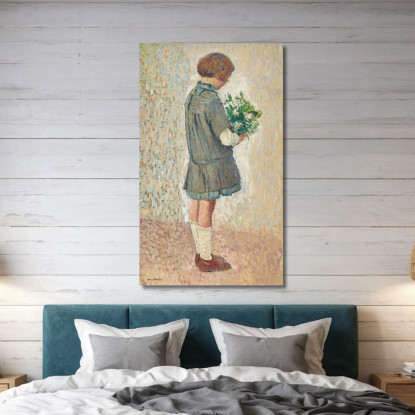 Bambina In Grembiule Da Scolara Con Un Bouquet Henri Martin hmt27 quadro stampato su tela