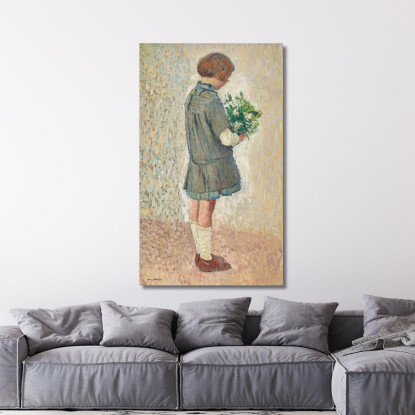 Bambina In Grembiule Da Scolara Con Un Bouquet Henri Martin hmt27 quadro stampato su tela