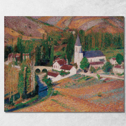 La Chiesa Di Labastide-Du-Vert Con Il Ponte E Il Fiume In Una Sera D'Autunno Henri Martin hmt63 quadro stampato su tela