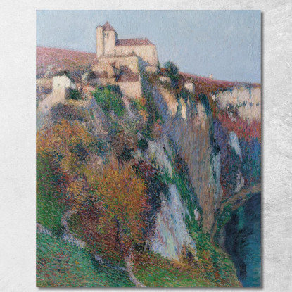 La Chiesa Di Saint-Cirq-Lapopie Arroccata Sulla Falesia Della Curva Del Lot Cielo Blu Henri Martin hmt64 quadro stampato su tel