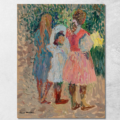 Tre Bambine In Giardino Una Mattina D'Estate Henri Martin hmt79 quadro stampato su tela