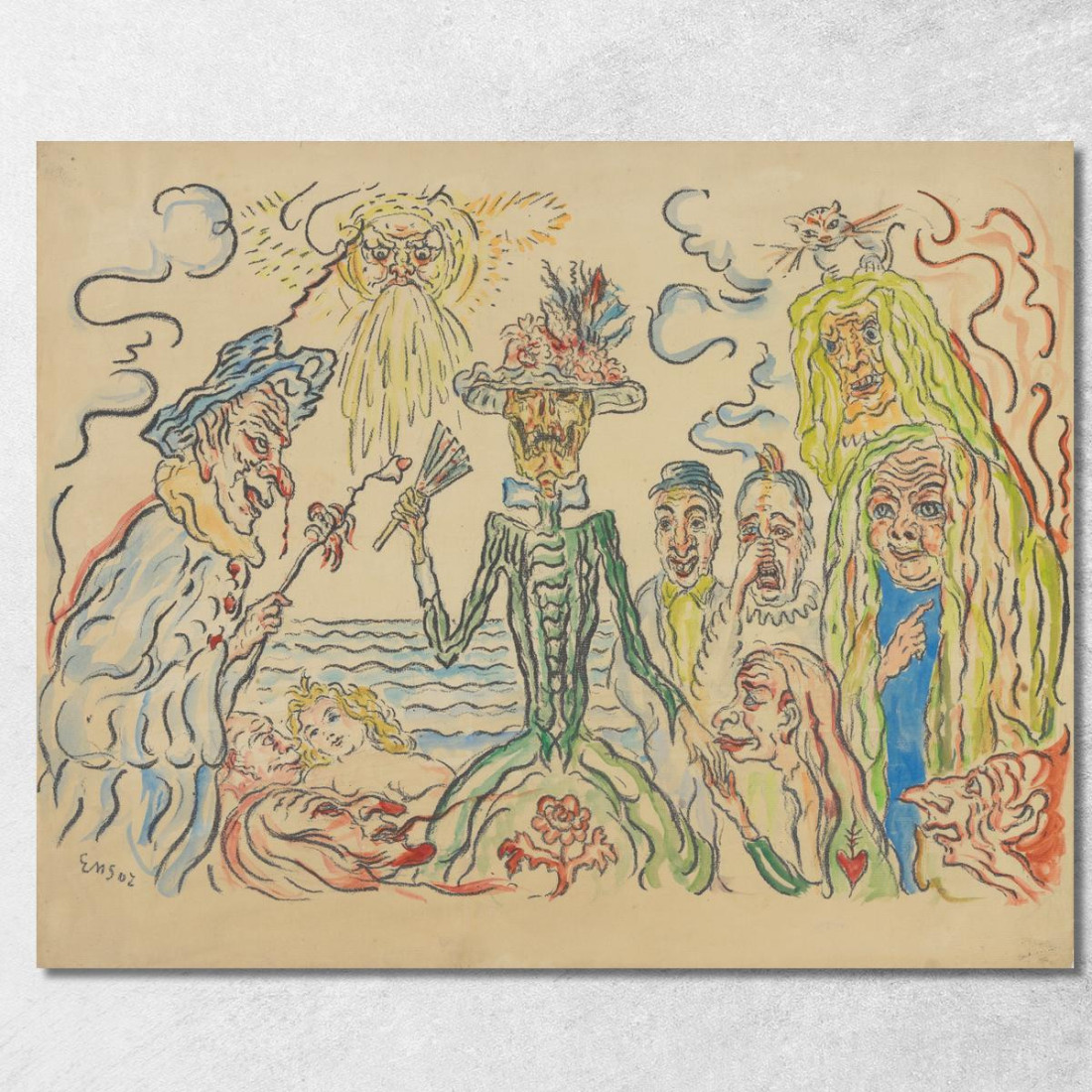 La Civettuola Morte: Maschere James Ensor jen29 quadro stampato su tela