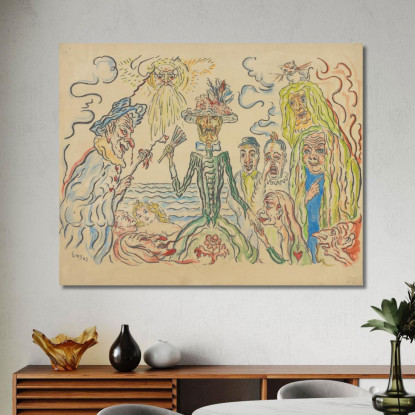 La Civettuola Morte: Maschere James Ensor jen29 quadro stampato su tela