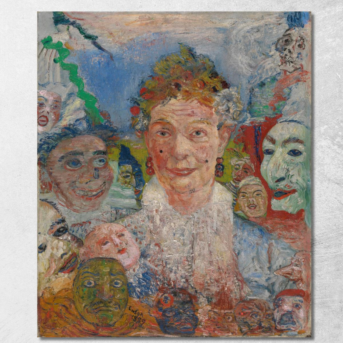 Vecchia Signora Con Maschere James Ensor jen71 quadro stampato su tela