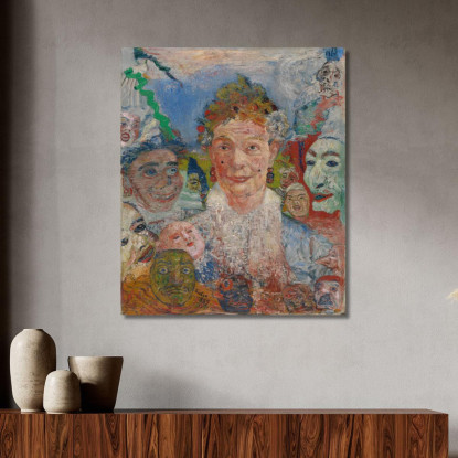 Vecchia Signora Con Maschere James Ensor jen71 quadro stampato su tela