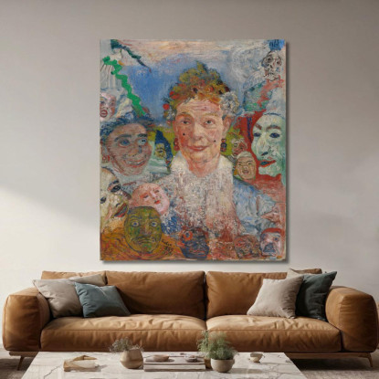 Vecchia Signora Con Maschere James Ensor jen71 quadro stampato su tela