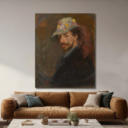 Autoritratto Con Cappello Fiorito James Ensor jen81 quadro stampato su tela