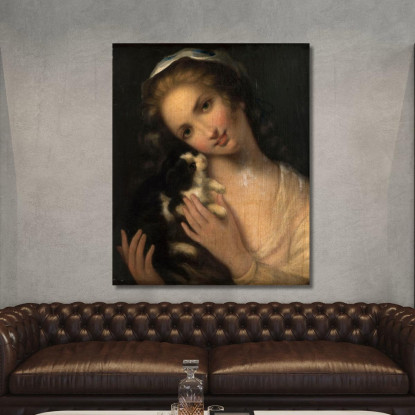 Young Girl With A Cat Jean-Baptiste Greuze jbg30 canvas print