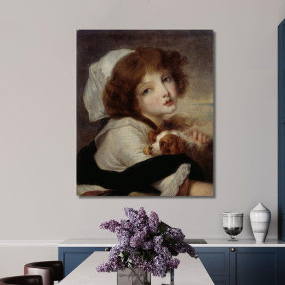 Portrait Of A Little Girl With A Small Dog Jean-Baptiste Greuze jbg40 canvas print
