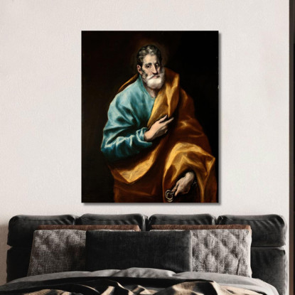 Apostolo San Pietro El Greco (Domenikos Theotokopoulos) egr4 quadro stampato su tela