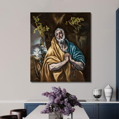 San Pietro Penitente El Greco (Domenikos Theotokopoulos) egr63 quadro stampato su tela