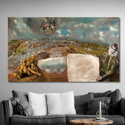 Veduta E Pianta Di Toledo El Greco (Domenikos Theotokopoulos) egr65 quadro stampato su tela