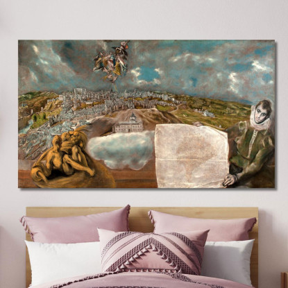 Veduta E Pianta Di Toledo El Greco (Domenikos Theotokopoulos) egr65 quadro stampato su tela
