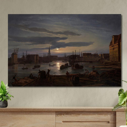 Porto Di Copenaghen Al Chiaro Di Luna Johan Christian Dahl jcd11 quadro stampato su tela
