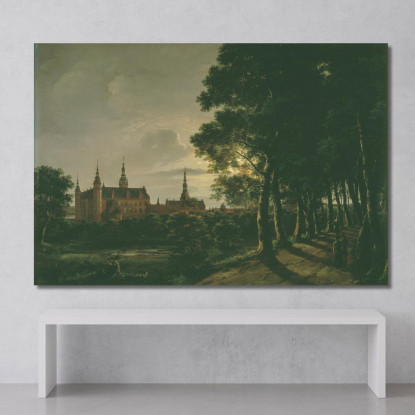 Castello Di Frederiksborg Al Chiaro Di Luna Johan Christian Dahl jcd21 quadro stampato su tela