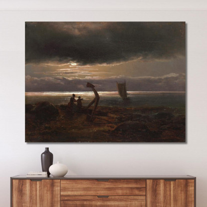 Madre E Bambino Sul Mare Johan Christian Dahl jcd36 quadro stampato su tela