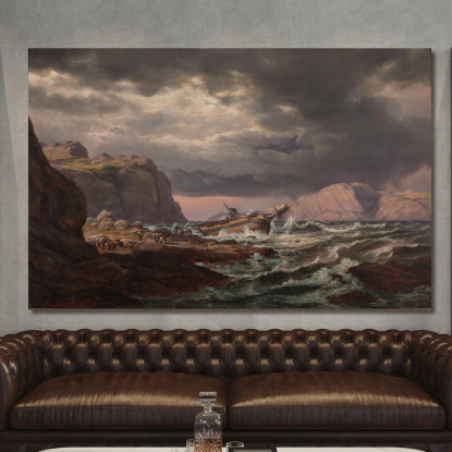 Naufragio Sulla Costa Della Norvegia Johan Christian Dahl jcd47 quadro stampato su tela