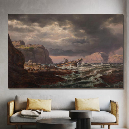 Naufragio Sulla Costa Della Norvegia Johan Christian Dahl jcd47 quadro stampato su tela