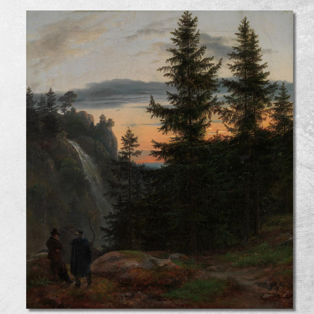 Due Uomini Davanti A Una Cascata Al Tramonto Johan Christian Dahl jcd73 quadro stampato su tela Due Uomini Davanti A Una Cascata Al Tramonto Johan Christian Dahl jcd73 quadro stampato su tela