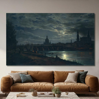 Veduta Di Dresda Al Chiaro Di Luna Johan Christian Dahl jcd85 quadro stampato su tela