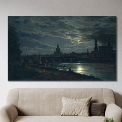 Veduta Di Dresda Al Chiaro Di Luna Johan Christian Dahl jcd85 quadro stampato su tela