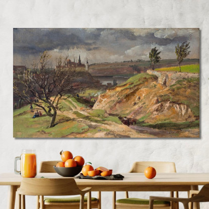 Veduta Di Meissen. Studio Johan Christian Dahl jcd90 quadro stampato su tela
