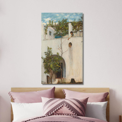 Signora Su Un Balcone A Capri John William Waterhouse jww21 quadro stampato su tela