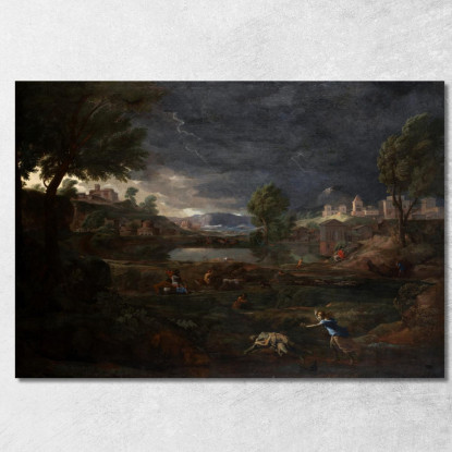 Paesaggio Durante Un Temporale Con Piramo E Tisbe Nicolas Poussin nps11 quadro stampato su tela