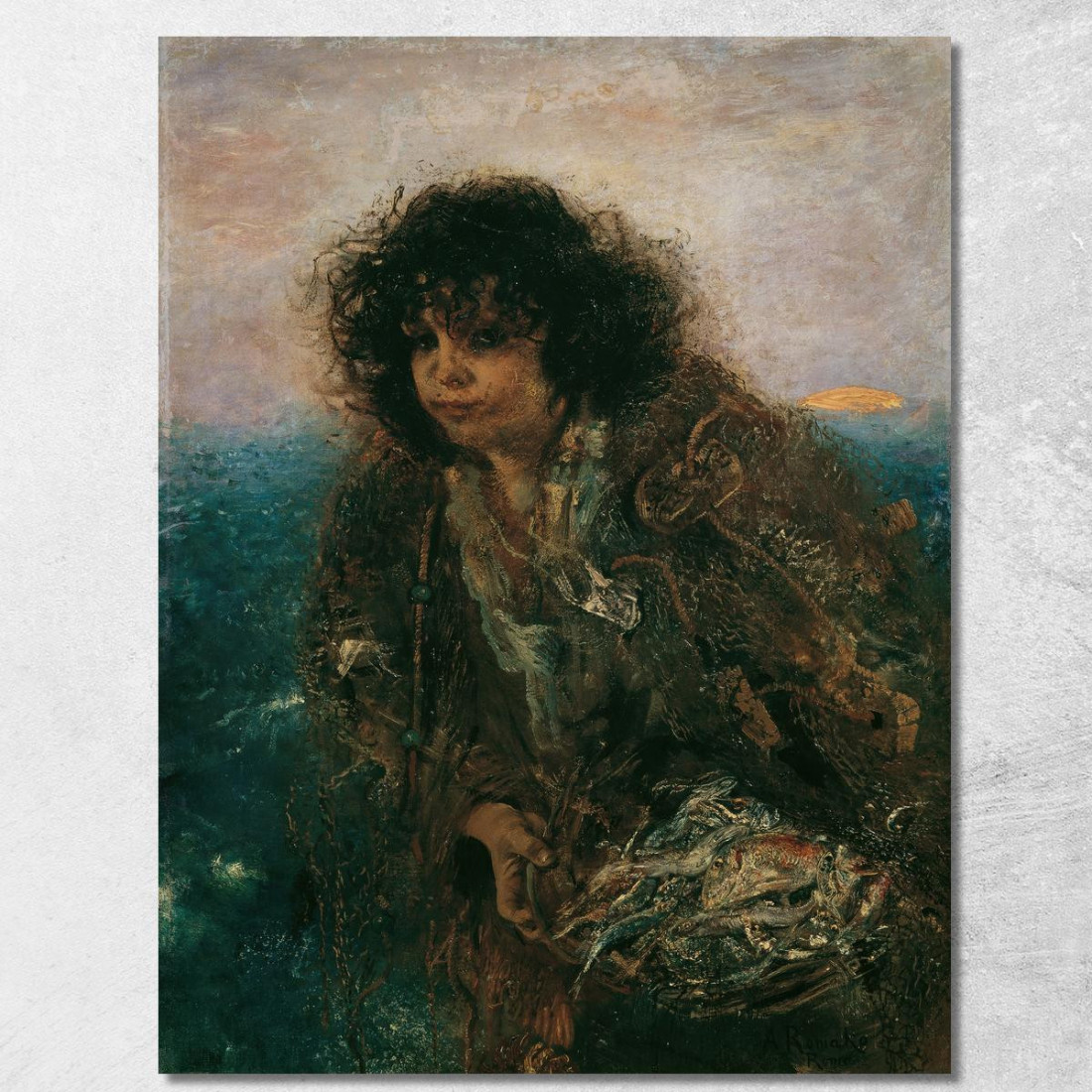 Bambino Pescatore Italiano Anton Romako arm31 quadro stampato su tela Bambino Pescatore Italiano Anton Romako arm31 quadro stampato su tela