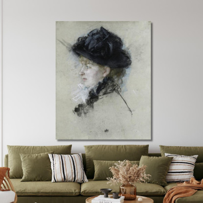 Mademoiselle Louise Riesener Con Cappello Berthe Morisot bmr22 quadro stampato su tela