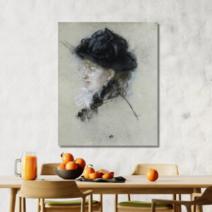 Mademoiselle Louise Riesener Con Cappello Berthe Morisot bmr22 quadro stampato su tela