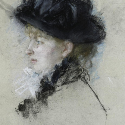 Mademoiselle Louise Riesener Con Cappello Berthe Morisot bmr22 quadro stampato su tela