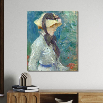 Giovane Donna Con Cappello Di Paglia Berthe Morisot bmr59 quadro stampato su tela