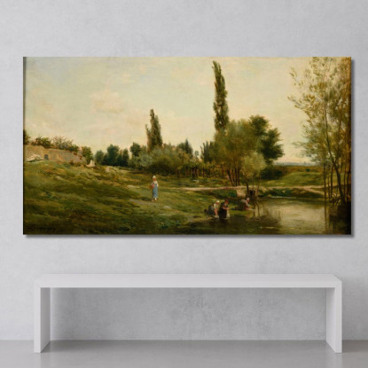 Paesaggio Con Lavandaie Charles François Daubigny cfd57 quadro stampato su tela