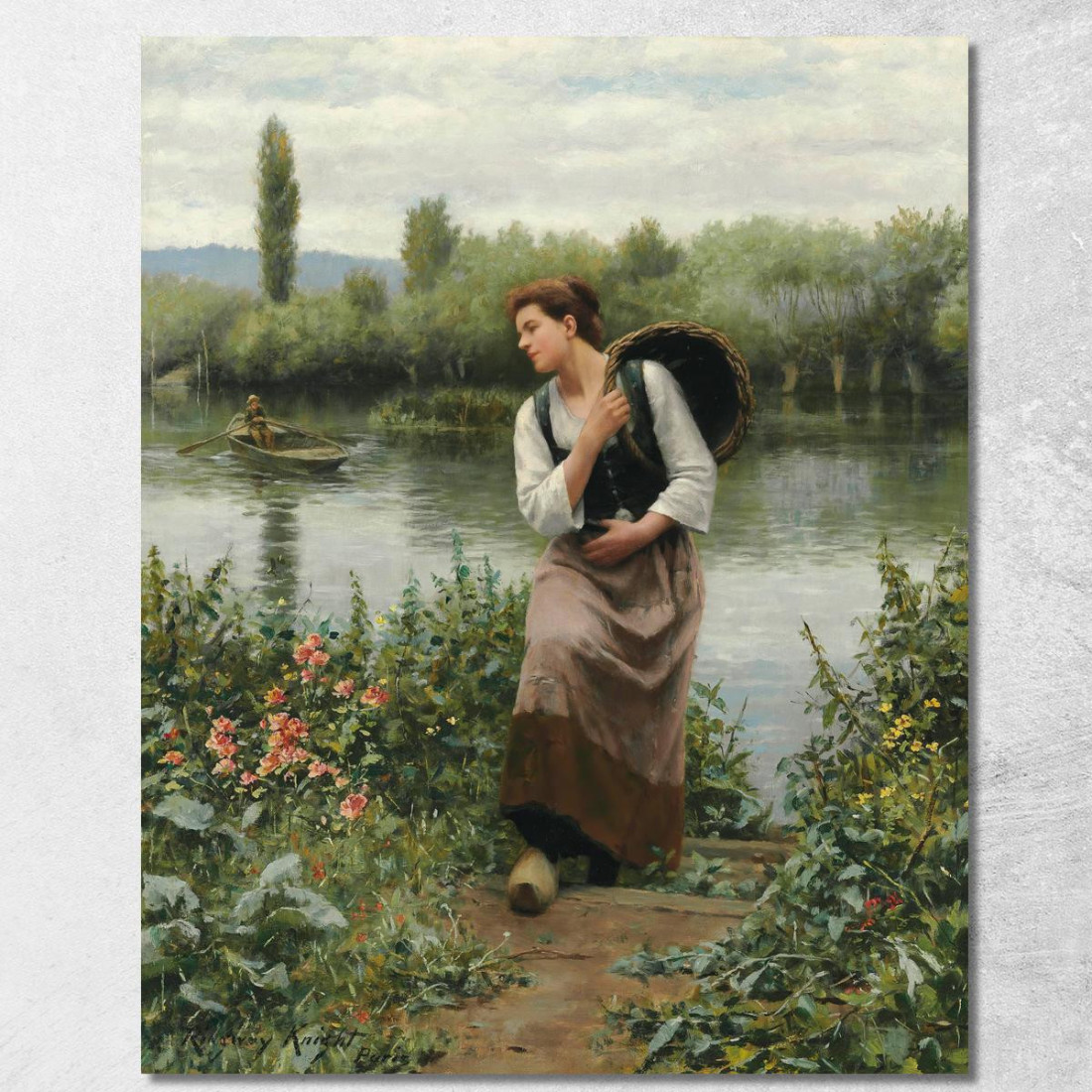 Donna Con Un Cesto Daniel Ridgway Knight drk1 quadro stampato su tela Donna Con Un Cesto Daniel Ridgway Knight drk1 quadro stampato su tela