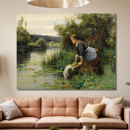 Lavandaia Sulla Riva Dell'Acqua Daniel Ridgway Knight drk15 quadro stampato su tela
