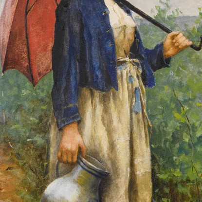 Ritratto Di Una Donna Con Ombrello Che Raccoglie Acqua Daniel Ridgway Knight drk21 quadro stampato su tela
