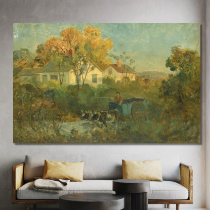 L'Abbeveratoio: Uomo Su Carro Con Buoi Al Pozzo Edward Mitchell Bannister emb34 quadro stampato su tela
