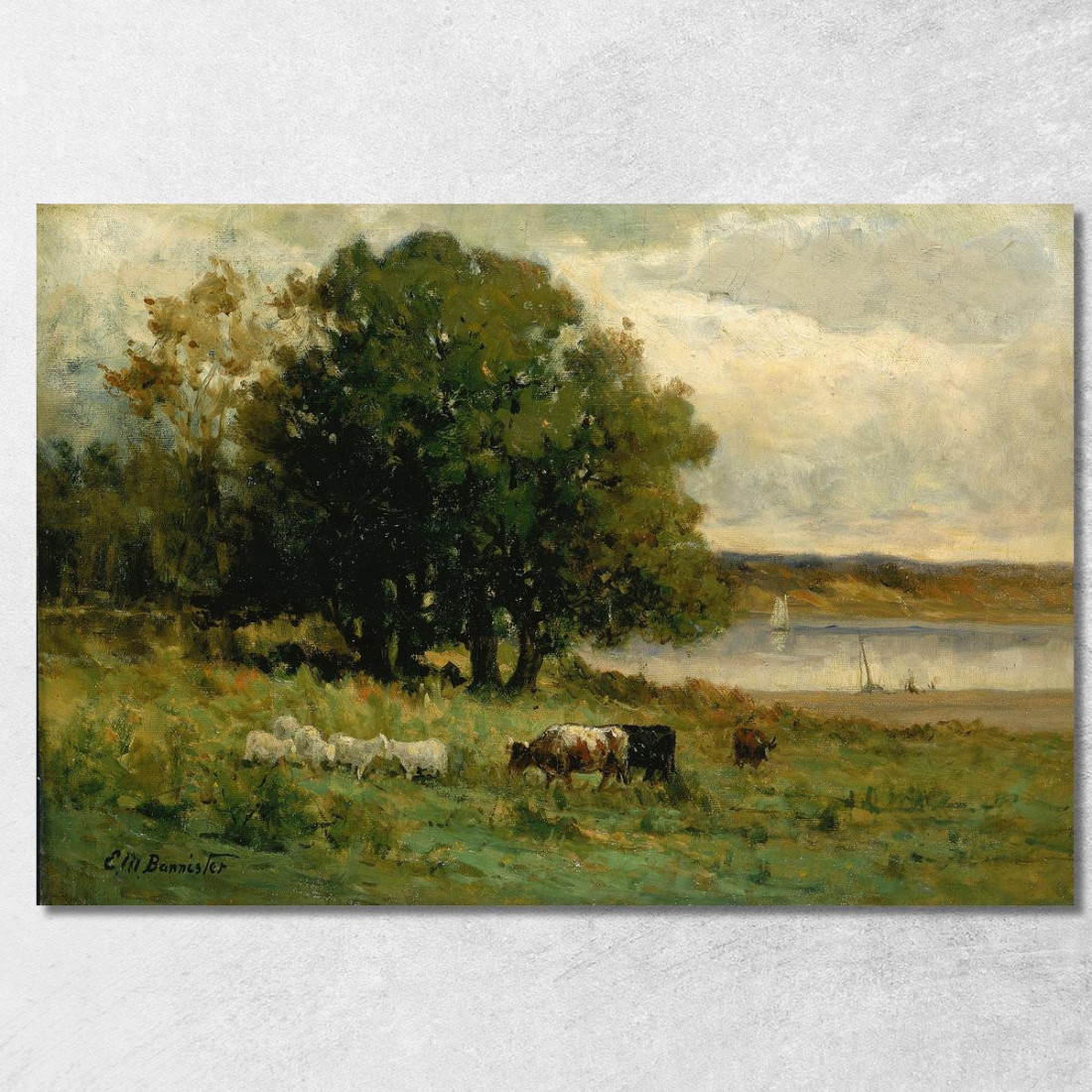 Bestiame Vicino Al Fiume Con Barca A Vela In Lontananza Edward Mitchell Bannister emb39 quadro stampato su tela Bestiame Vicino Al Fiume Con Barca A Vela In Lontananza Edward Mitchell Bannister emb39 quadro stampato su tela