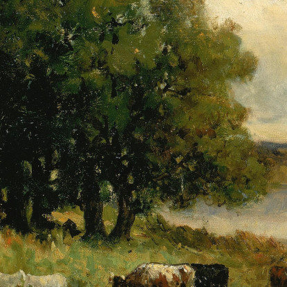 Bestiame Vicino Al Fiume Con Barca A Vela In Lontananza Edward Mitchell Bannister emb39 quadro stampato su tela