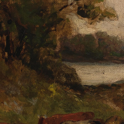 Cinque Mucche Al Pascolo Con Alberi E Fiume Sullo Sfondo Edward Mitchell Bannister emb40 quadro stampato su tela
